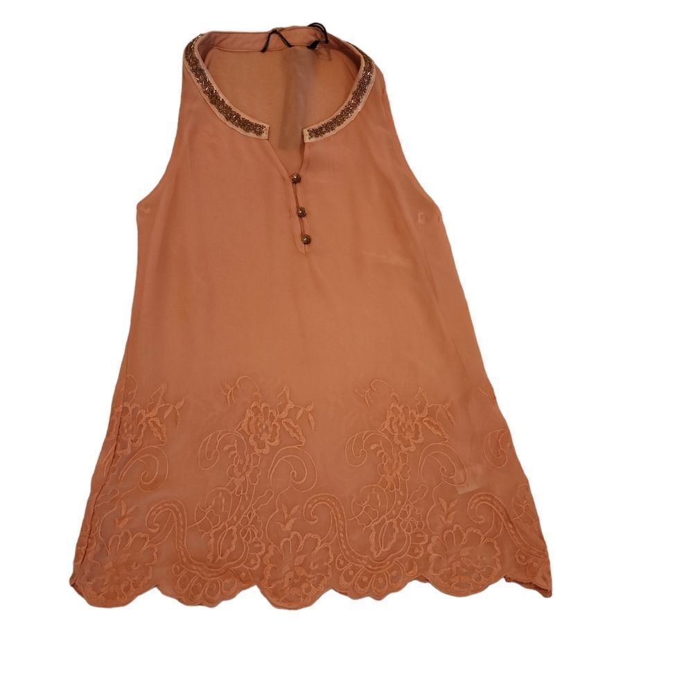 Nwt BKE Boutique peach colored sheer top with lace and beading detail size xs